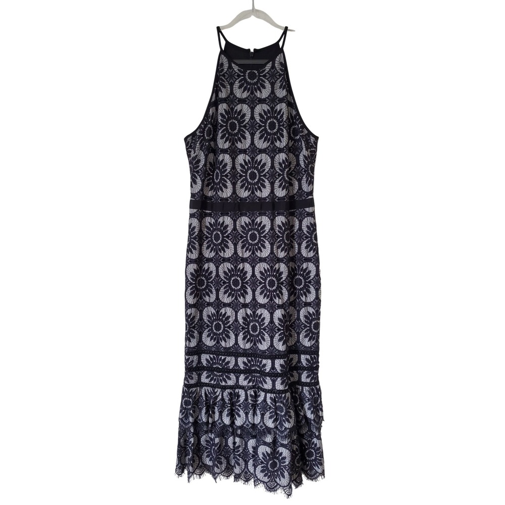 Banana Republic NWT Lace Midi Dress Black White‎ Halter Neck Women's Sheath - Picture 2 of 14